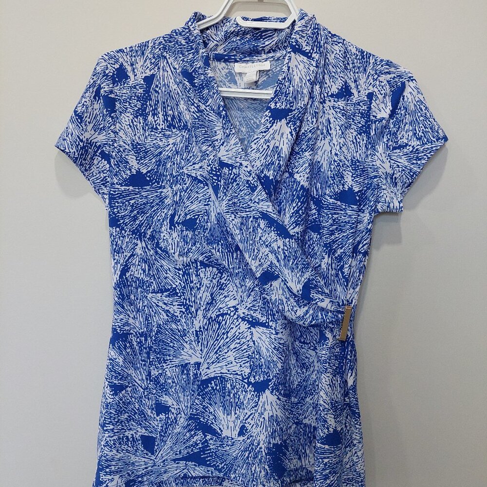 Charter Club Tile-Print Crossover Wrap Stretchy Top from Macy's, Size XS